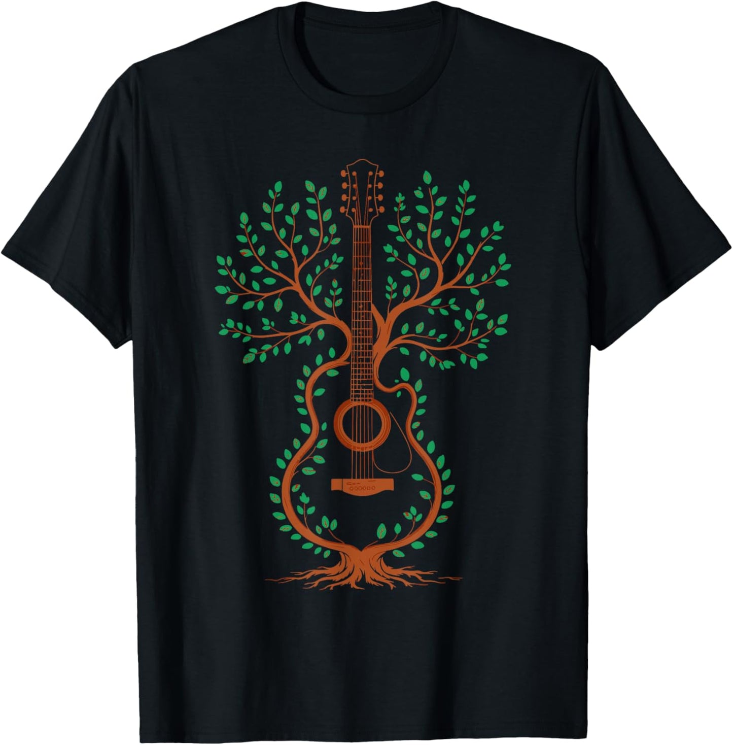 Guitar Tree Roots and Branches Acoustic Music Art T-Shirt - T-Shirt | Black