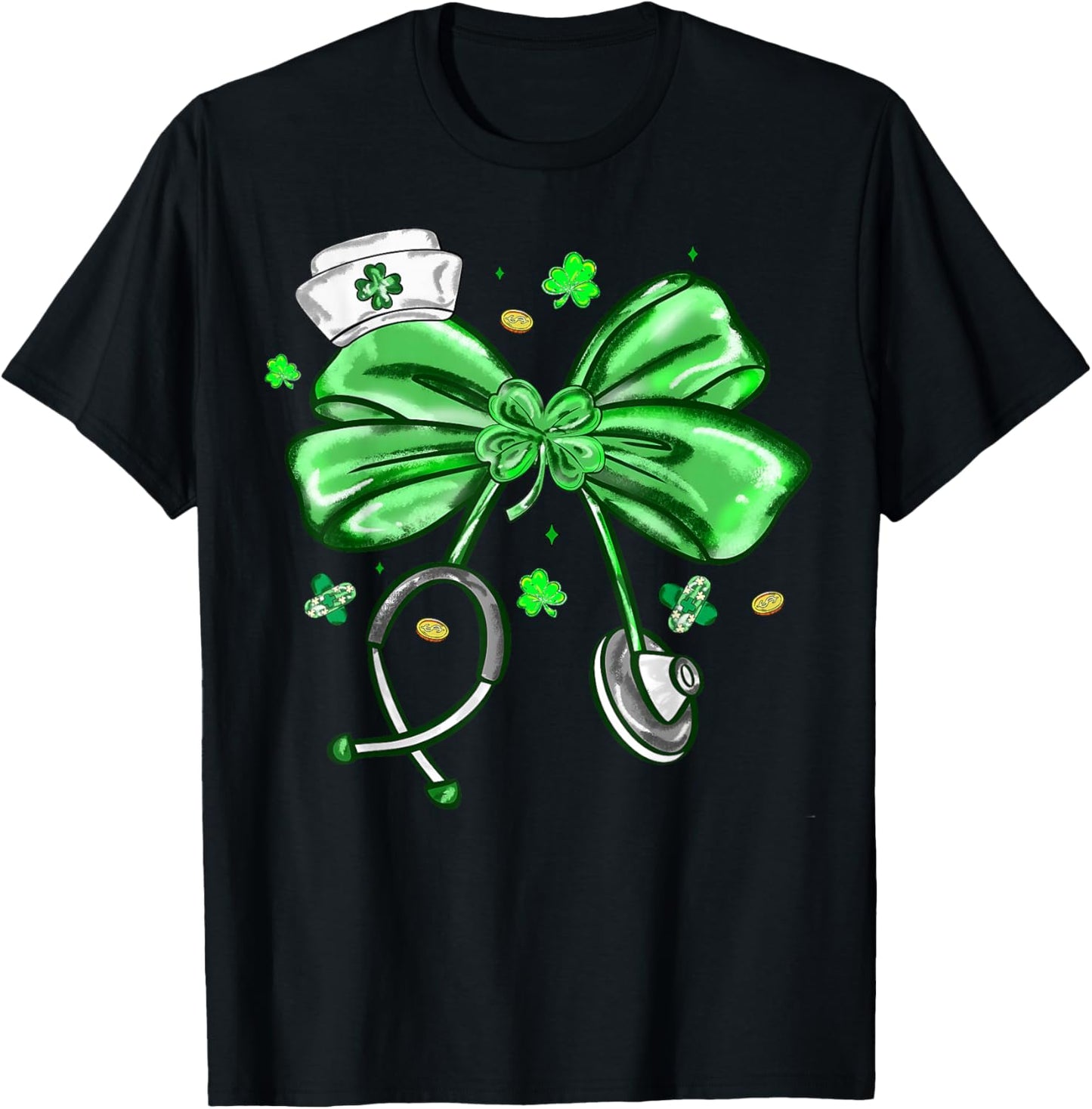 St Patrick's Day Nurse Coquette Bow Stethoscope Girl Women T-Shirt - T-Shirt | Black