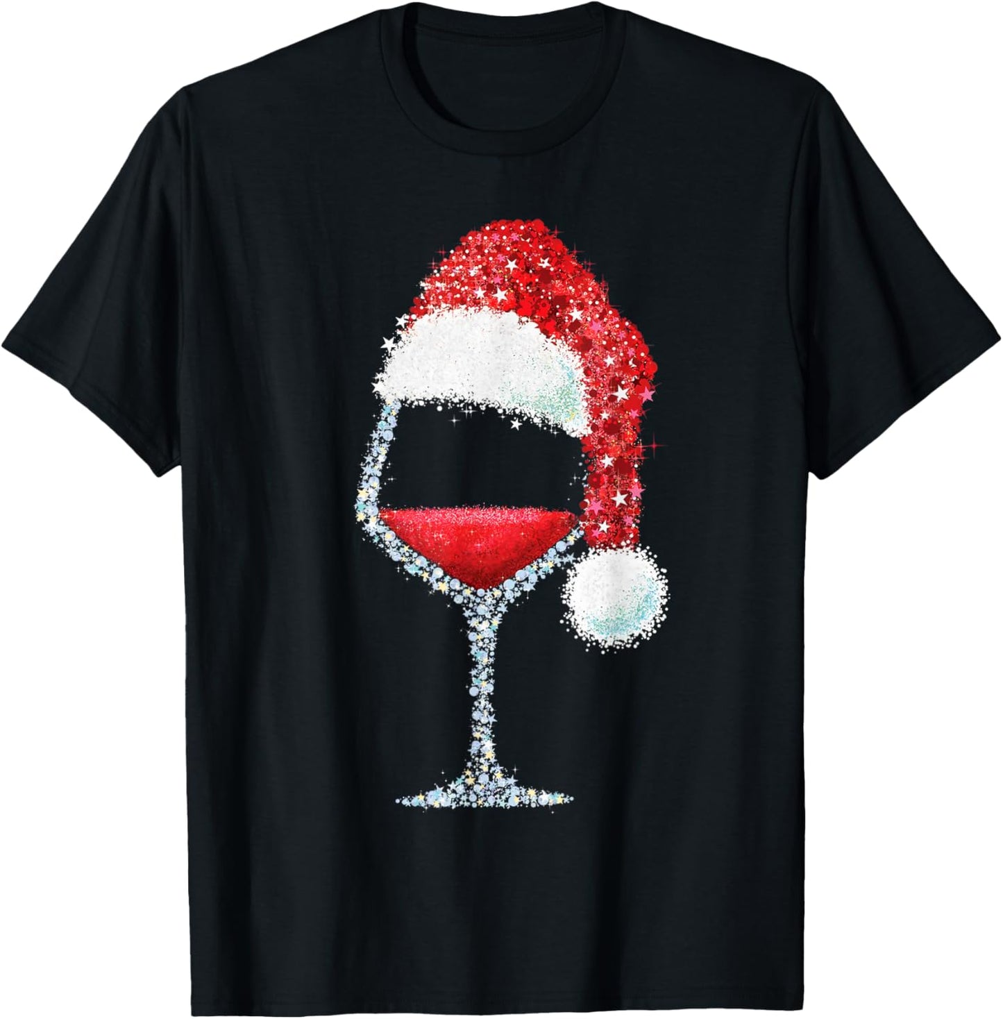 Red Wine Glass Christmas Santa Hat Holiday Party T-Shirt - T-Shirt | Black