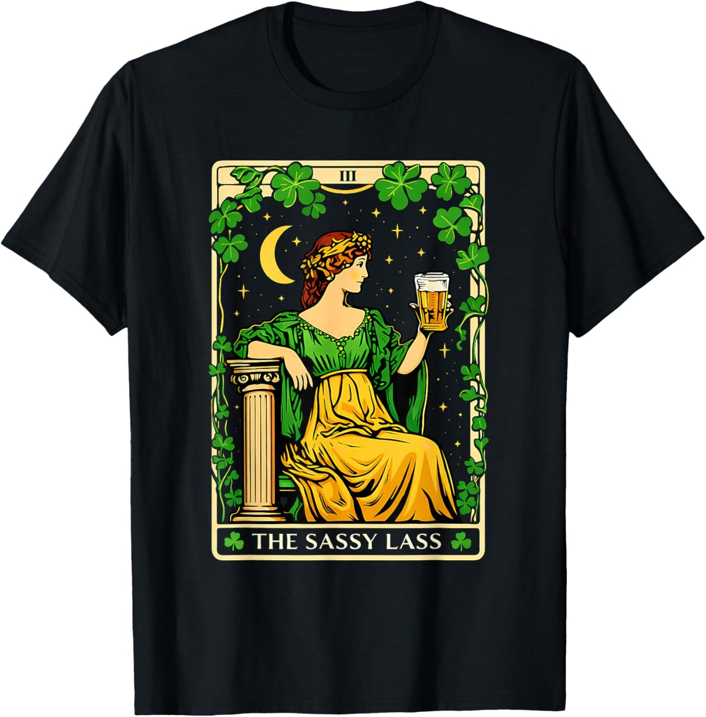 The Sassy Lass Irish St. Patrick’s Day Shamrock Tarot Card T-Shirt - T-Shirt | Black