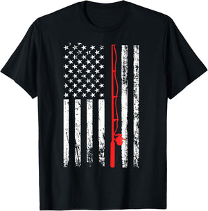 Men's American Flag Fishing Lovers Fishing Dad T-Shirt - T-Shirt | Black
