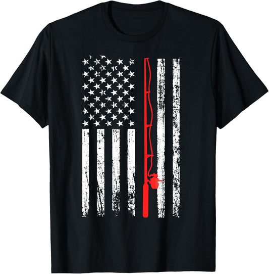 Men's American Flag Fishing Lovers Fishing Dad T-Shirt - T-Shirt | Black