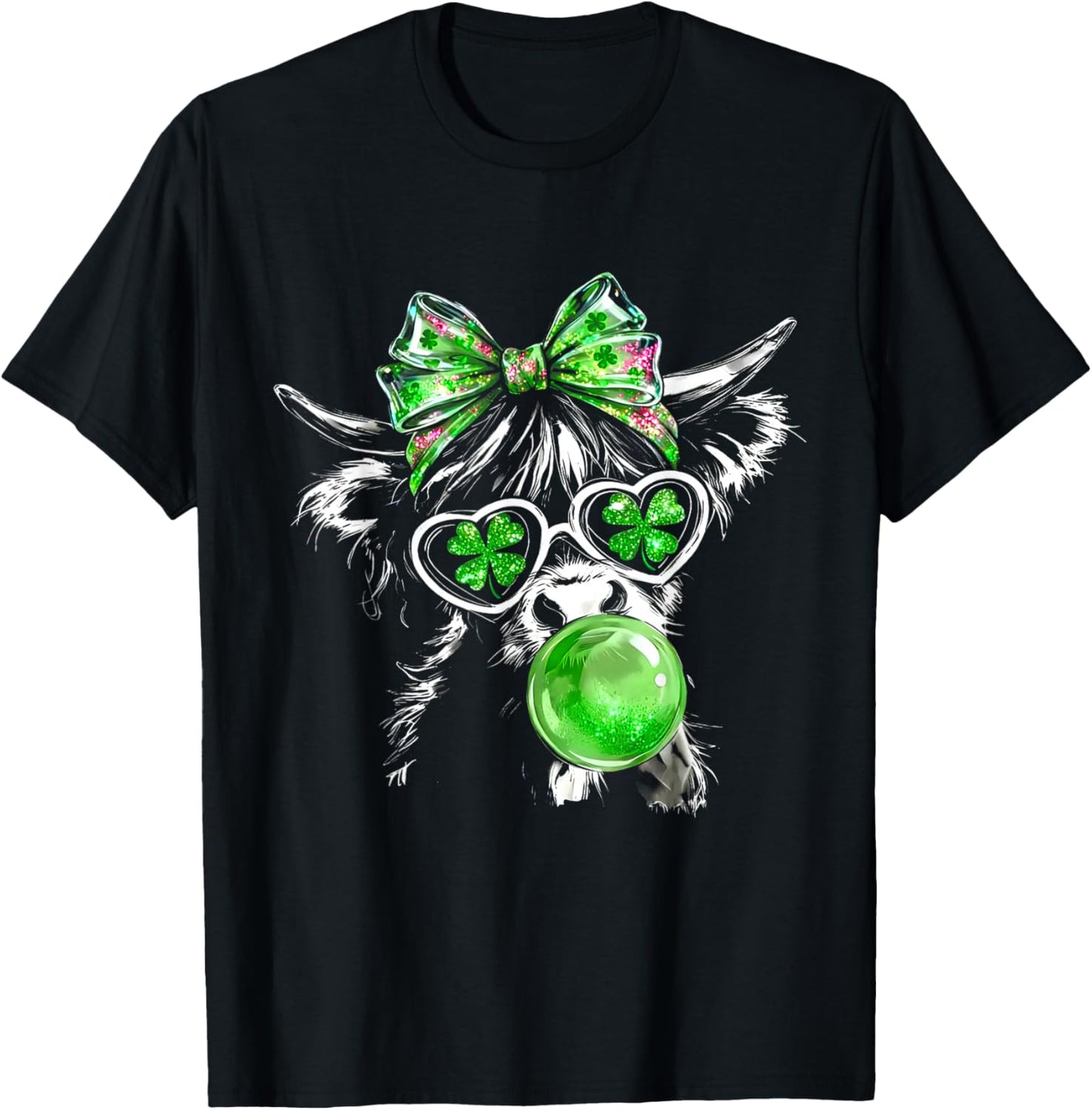 Coquette Highland Cow St Patrick’s Day Lucky Irish Cow Lover T-Shirt - T-Shirt | Black
