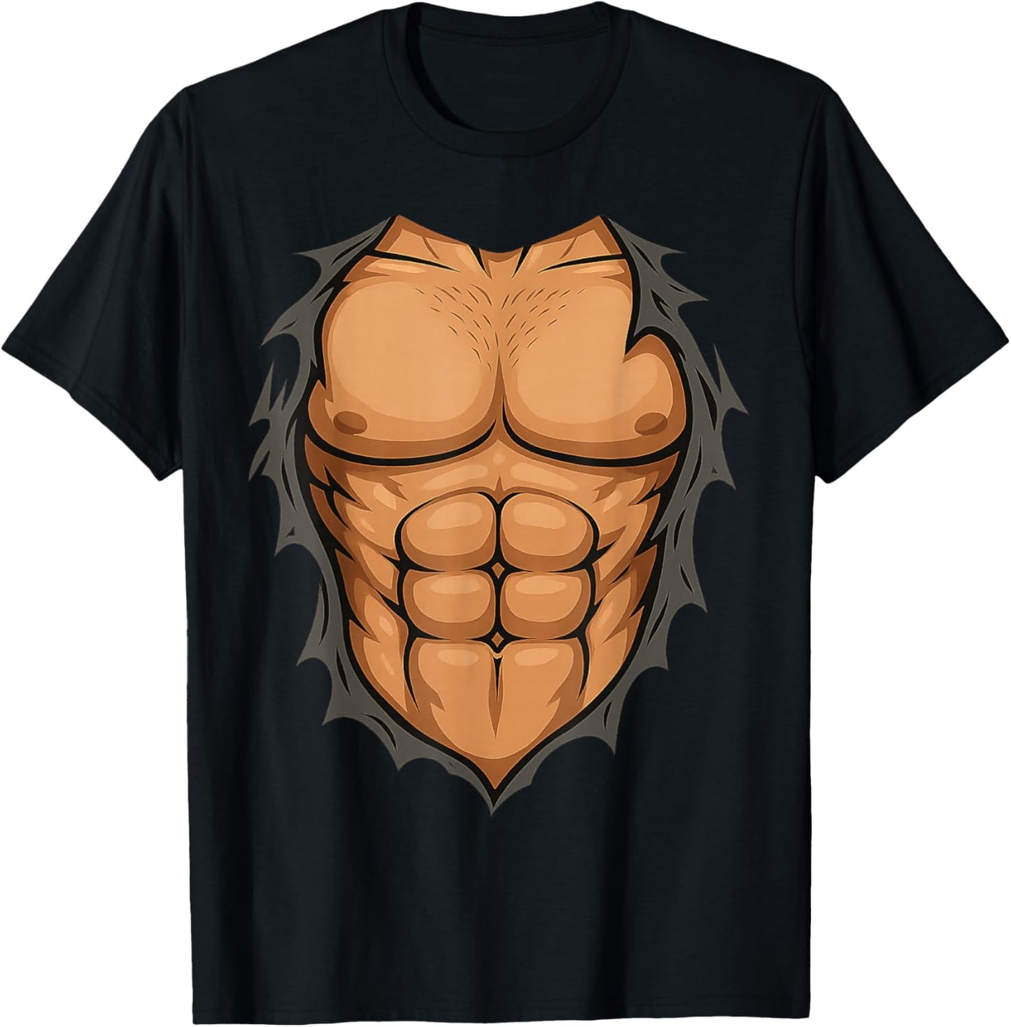Ripped Abs Costume - Funny Lazy Halloween Muscle Chest T-Shirt - T-Shirt | Black