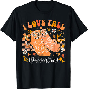 Retro I Love Fall Prevention Autumn Nurse & Physical Therapy T-Shirt - T-Shirt | Black