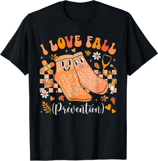 Retro I Love Fall Prevention Autumn Nurse & Physical Therapy T-Shirt - T-Shirt | Black