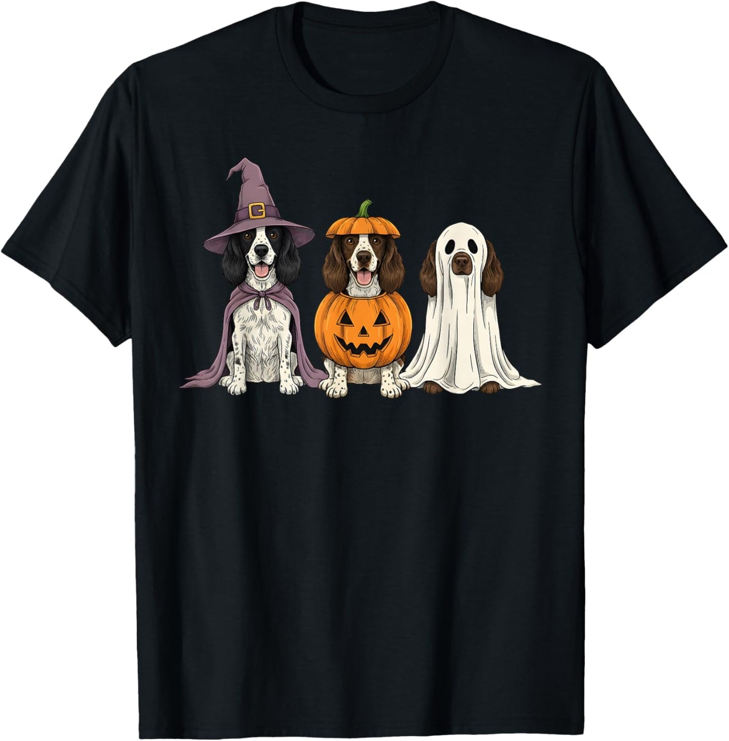 Spooky Ghost English Springer Spaniel Pumpkin Halloween T-Shirt - T-Shirt | Black