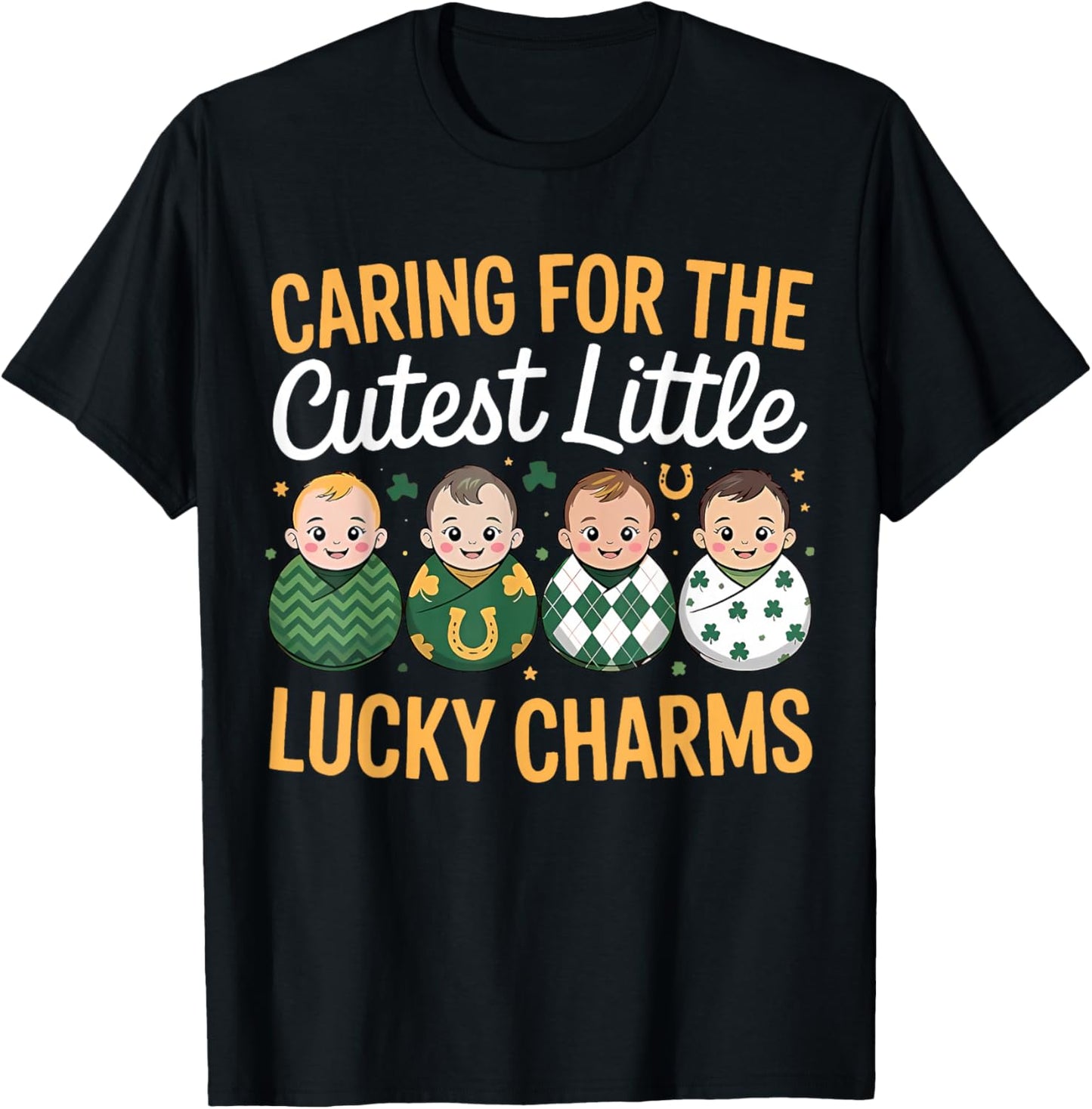 Caring for The Cutest Lucky Charm Shamrock St Patricks Day T-Shirt - T-Shirt | Black