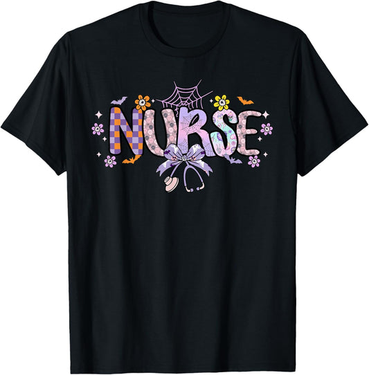 Halloween Nurse Spooky Season Groovy Cute Women T-Shirt - T-Shirt | Black