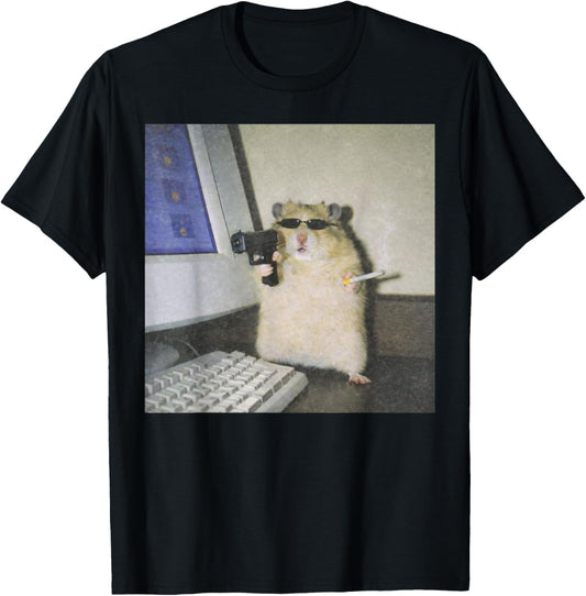 Cyber Hamster Meme Cringe Funny Animal Vintage T-Shirt - T-Shirt | Black