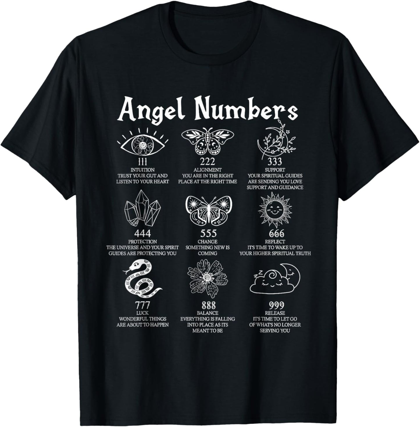 ngel Numbers Numerology Celestial Spiritual Divination T-Shirt - T-Shirt | Black