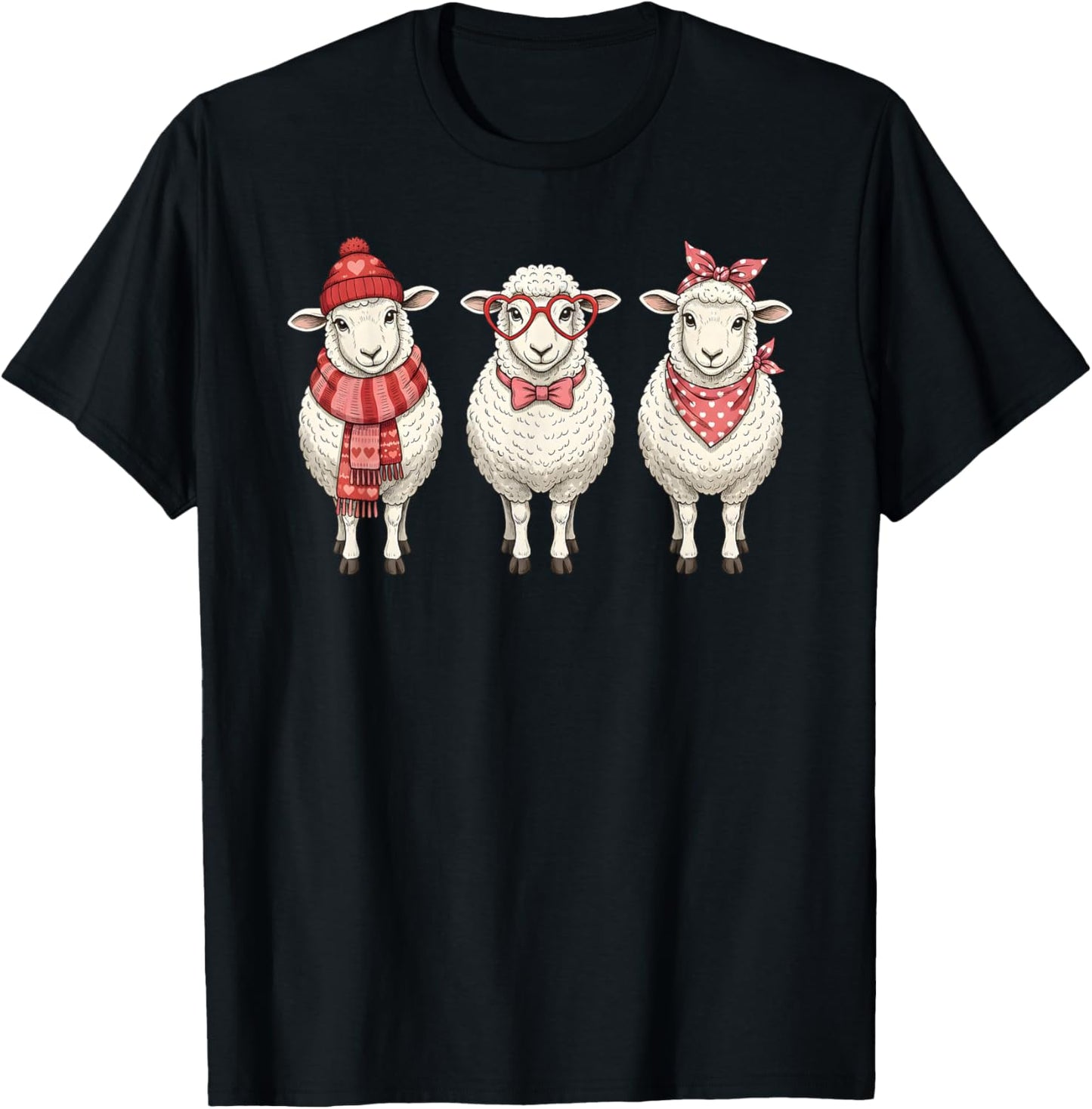 Retro Sheep Cute Valentine Farm Animal T-Shirt - T-Shirt | Black