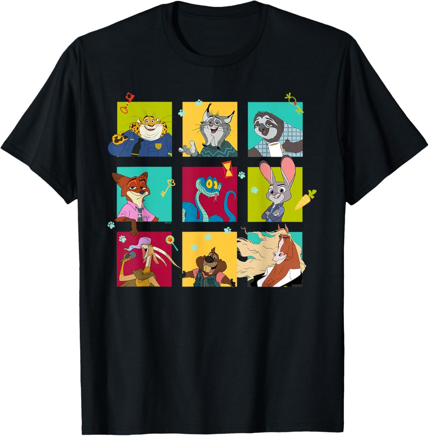 Disney Zootopia 2 Illustrated Characters Grid T-Shirt - T-Shirt | Black