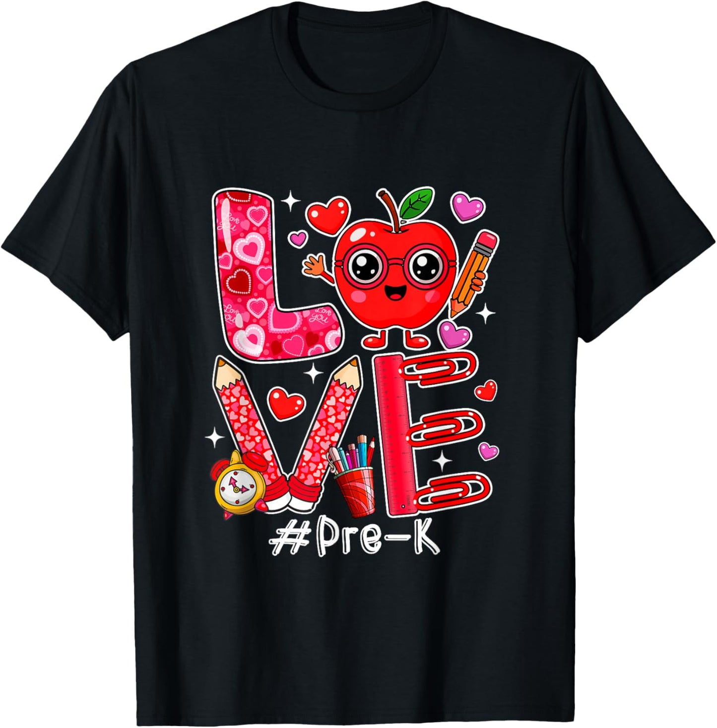 Love Pre-K Cute Hearts Valentine's Day Students Teacher T-Shirt - T-Shirt | Black