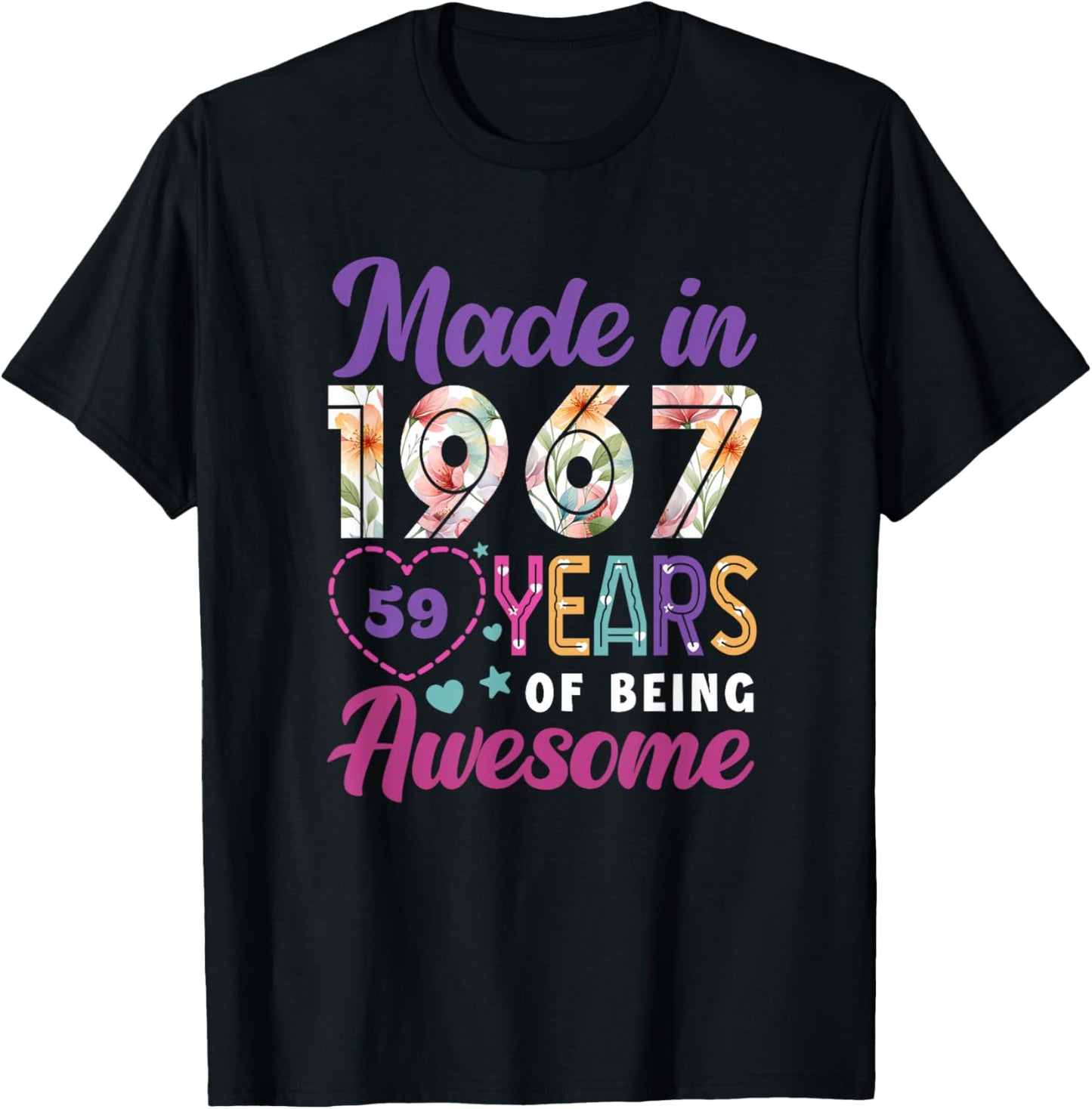 59 Year Old Made in 1967 Floral 59th Birthday Women T-Shirt - T-Shirt | Black