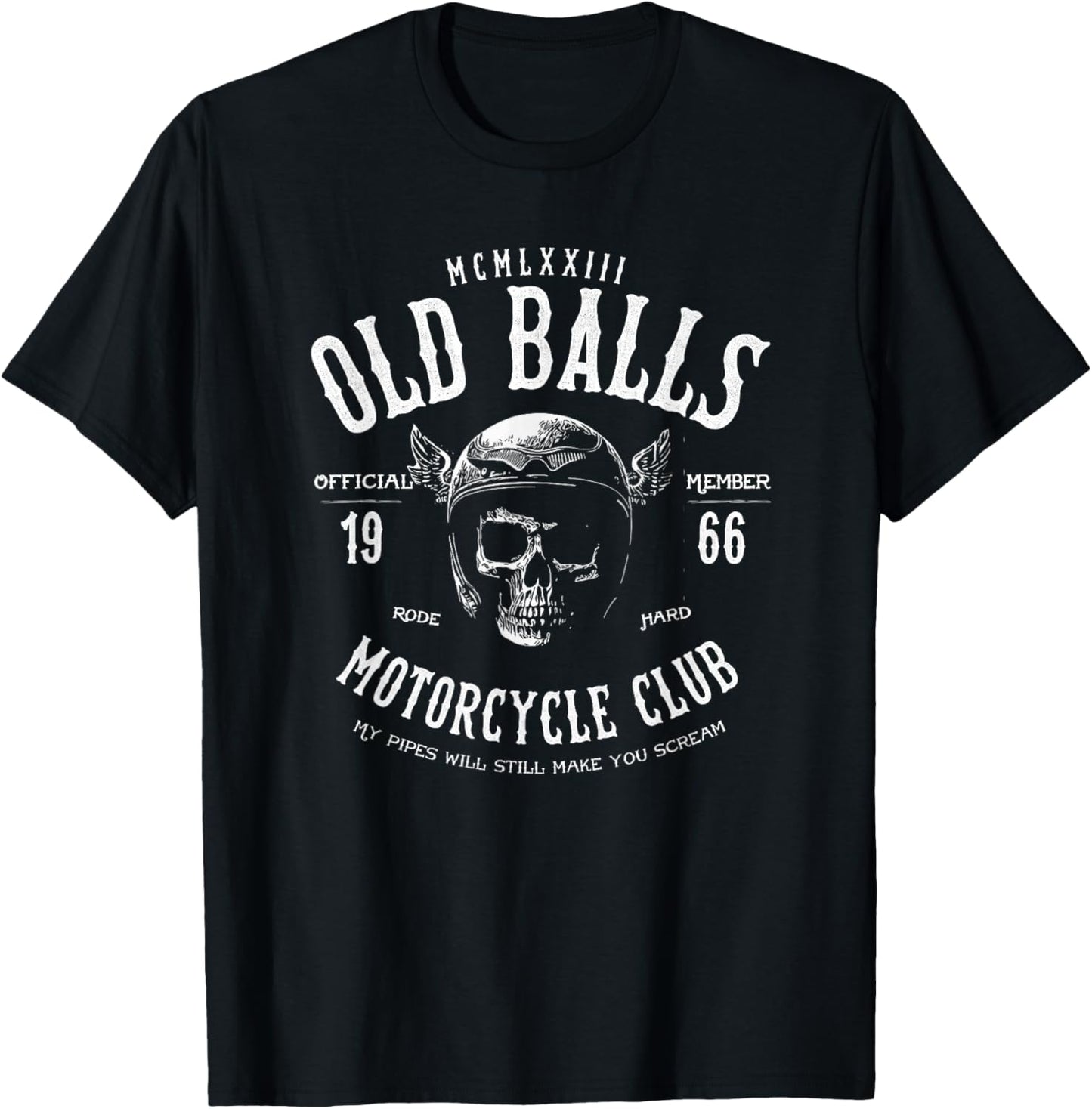Old Balls Motorcycle Club Est 1966 Vintage Biker Humor T-Shirt - T-Shirt | Black