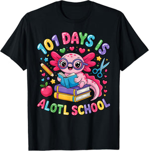 101 Days is Alotl School Axolotl Teacher 101 Day of School T-Shirt - T-Shirt | Black