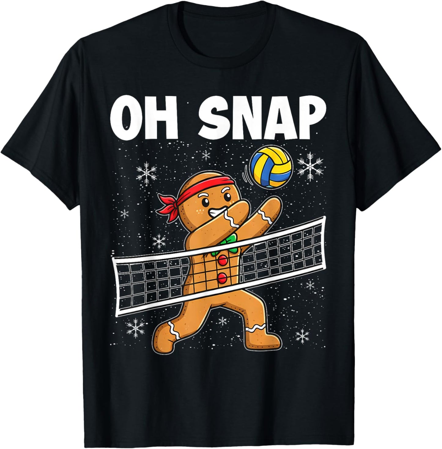 Oh Snap Gingerbread Man Christmas Volleyball T-Shirt - T-Shirt | Black
