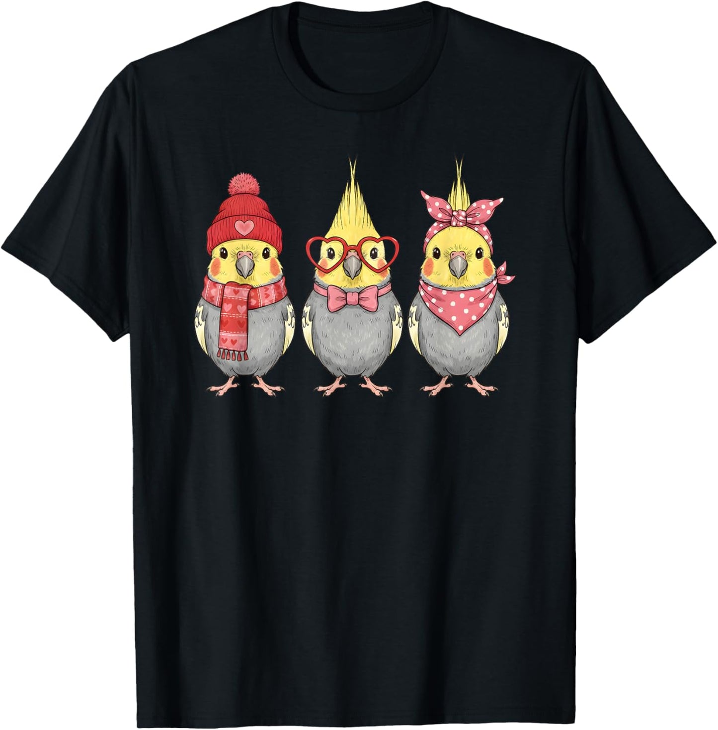 Retro Cockatiel Cute Valentine Bird T-Shirt - T-Shirt | Black