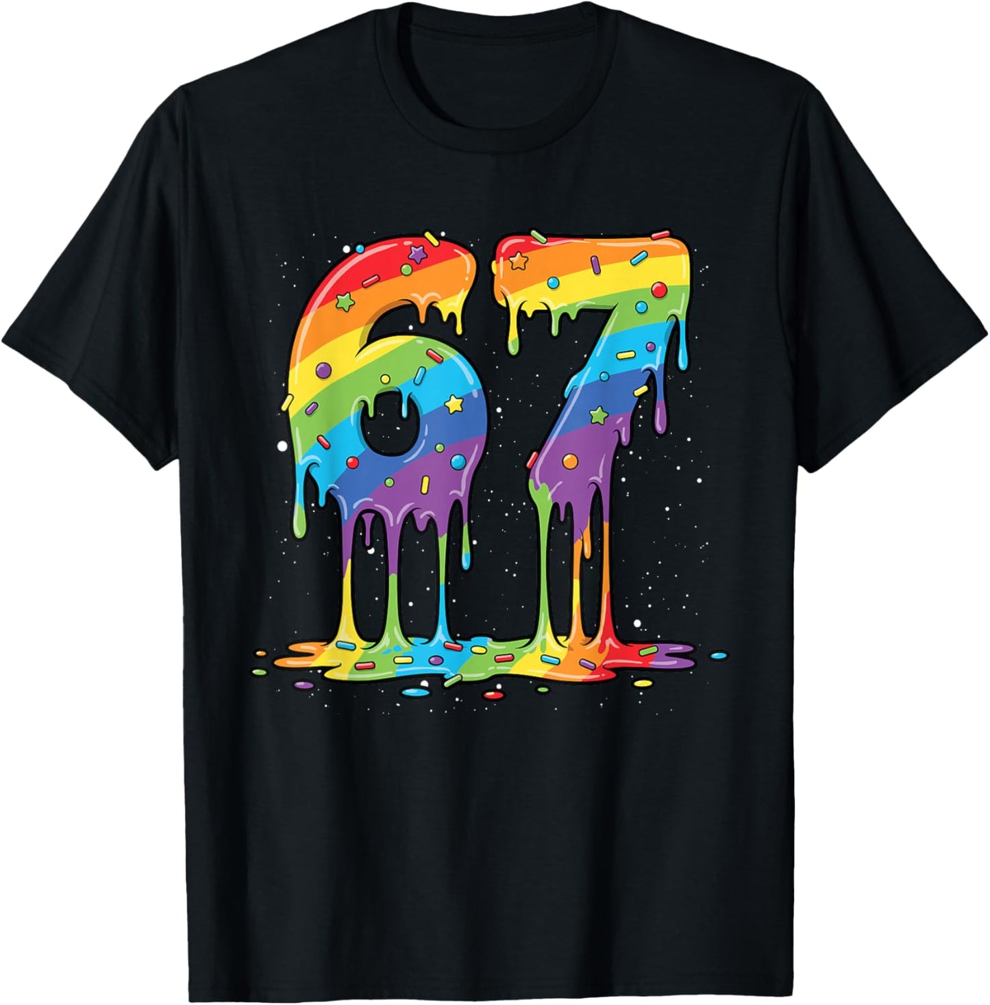 Funny 67 Meme Colorful Drip Men Women LGBT Rainbow T-Shirt - T-Shirt | Black