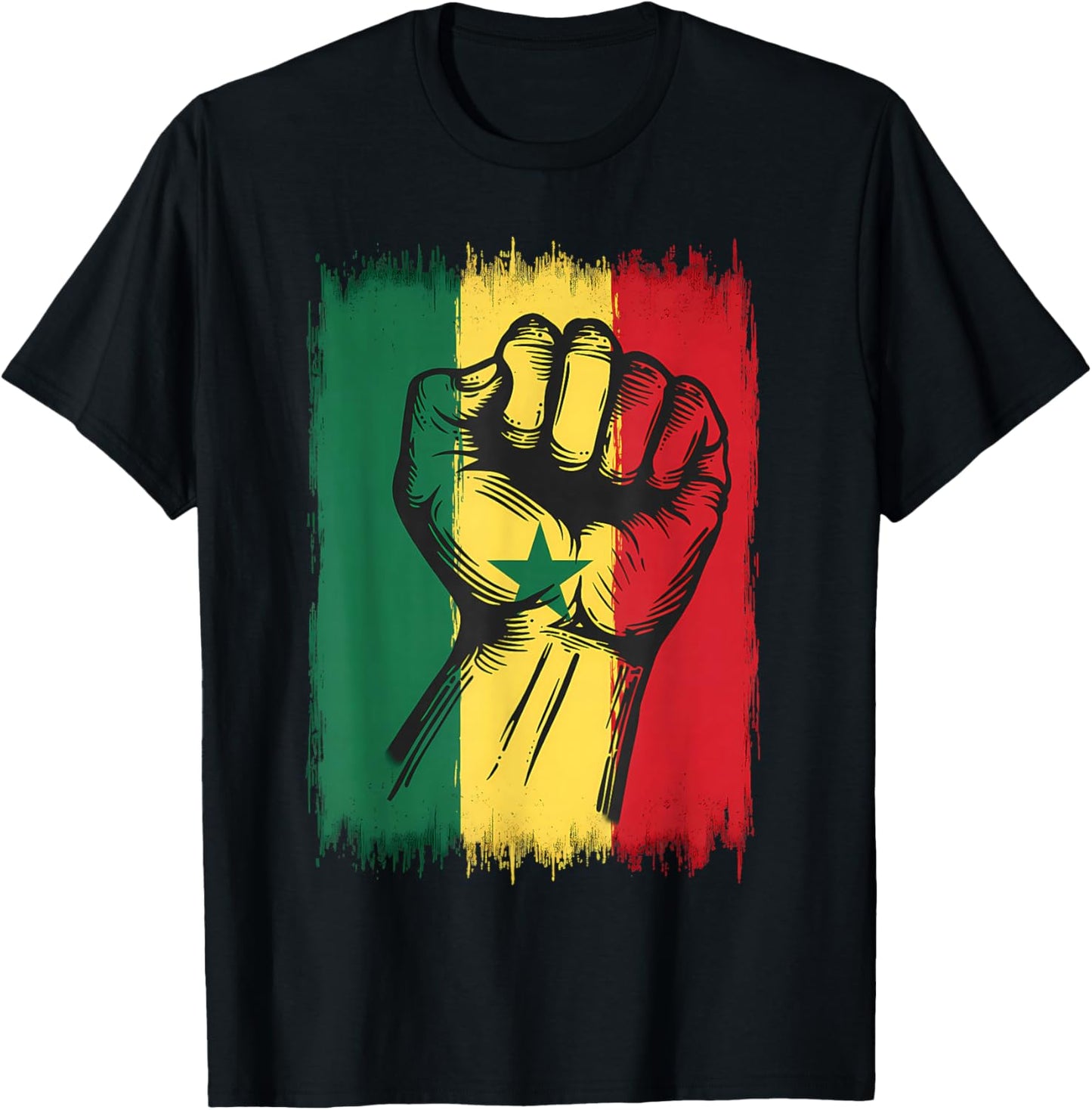 Senegal Roots Handfist Senegalese Flag T-Shirt - T-Shirt | Black