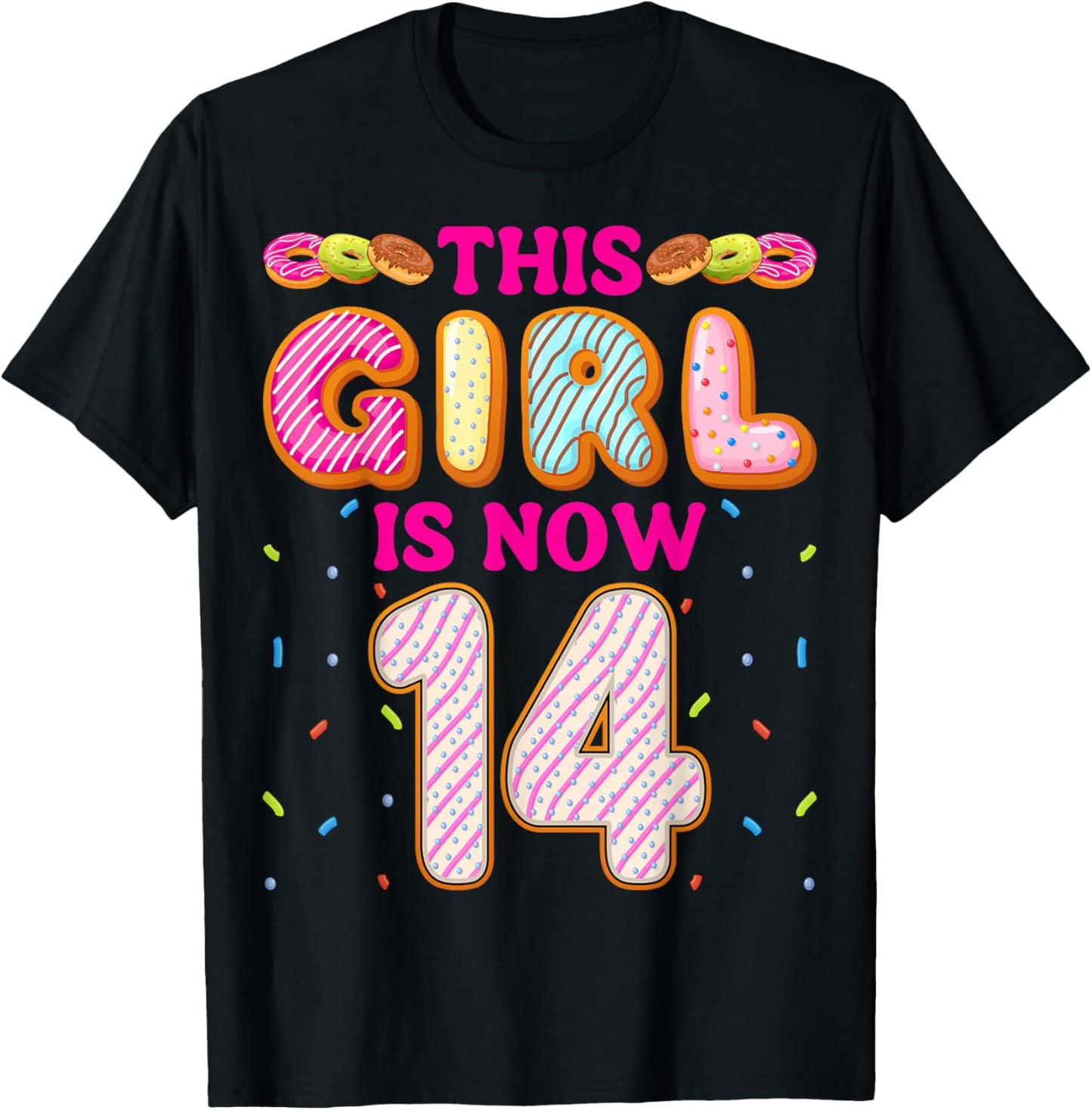 14th Birthday Doughnut Donut Lover This Girl is Now 14 T-Shirt - T-Shirt | Black