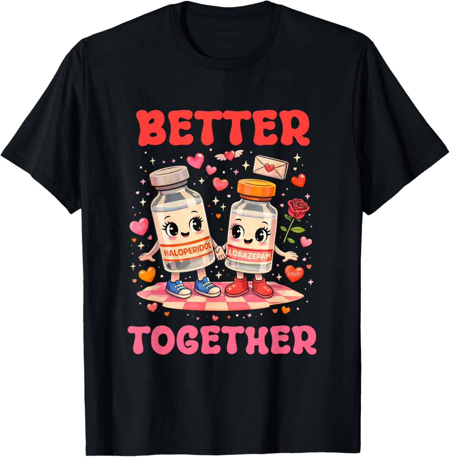 Valentine Better Together Nurse Pink Bow RN PCT CNA Nurse T-Shirt - T-Shirt | Black