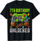 7th Birthday Boy Level 7 Unlocked Birthday Boy 7 Years Old T-Shirt - T-Shirt | Black