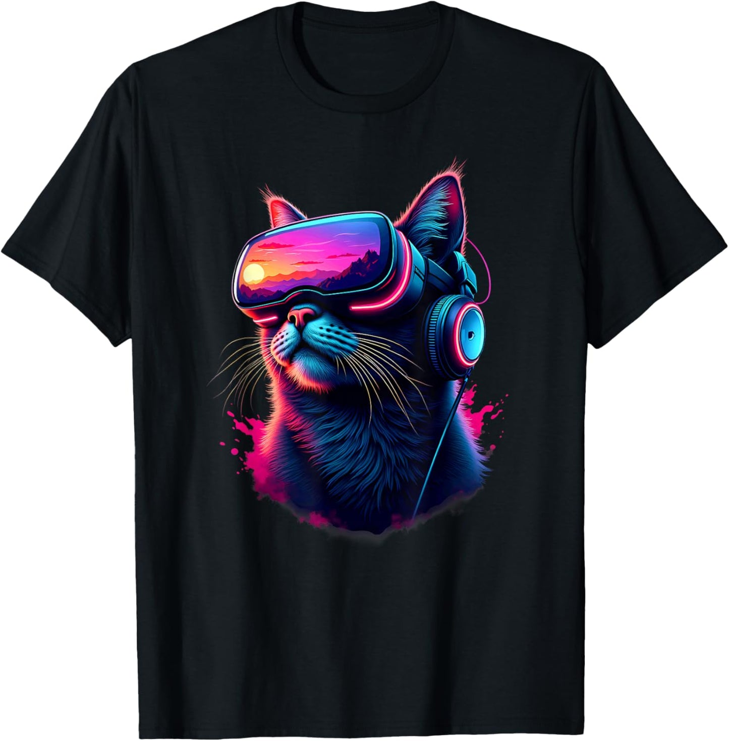 Pastel Goth VR Gamer Cat T-Shirt - T-Shirt | Black
