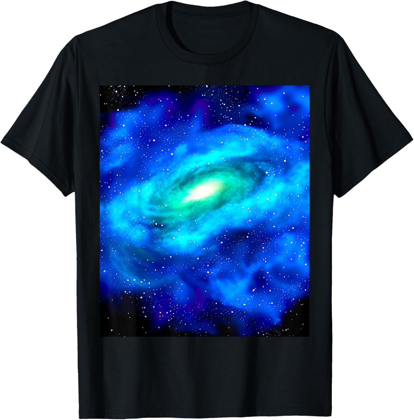 Galaxy Nebula Space Universe Stars Blue Green Pattern Print T-Shirt - T-Shirt | Black