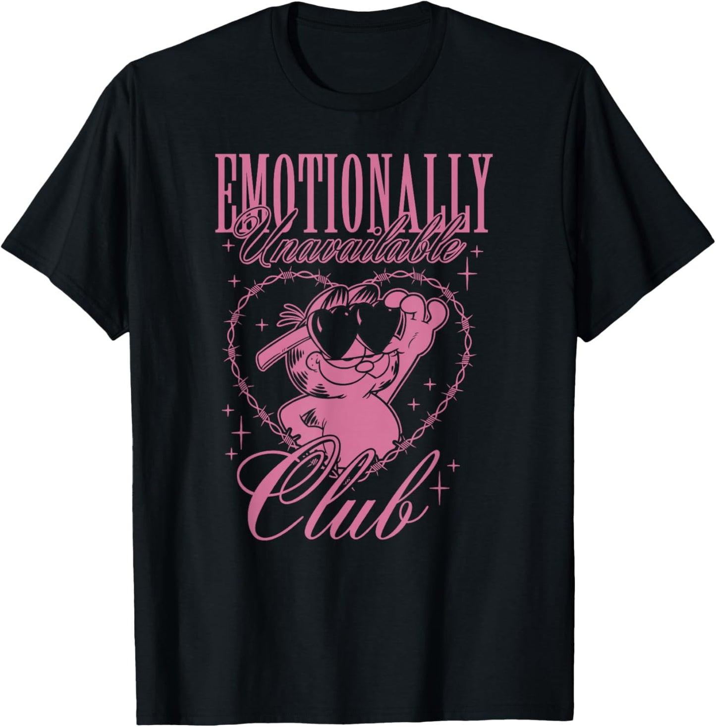 Garfield Emotionally Unavailable Heart Shaped Barbed Wire T-Shirt - T-Shirt | Black