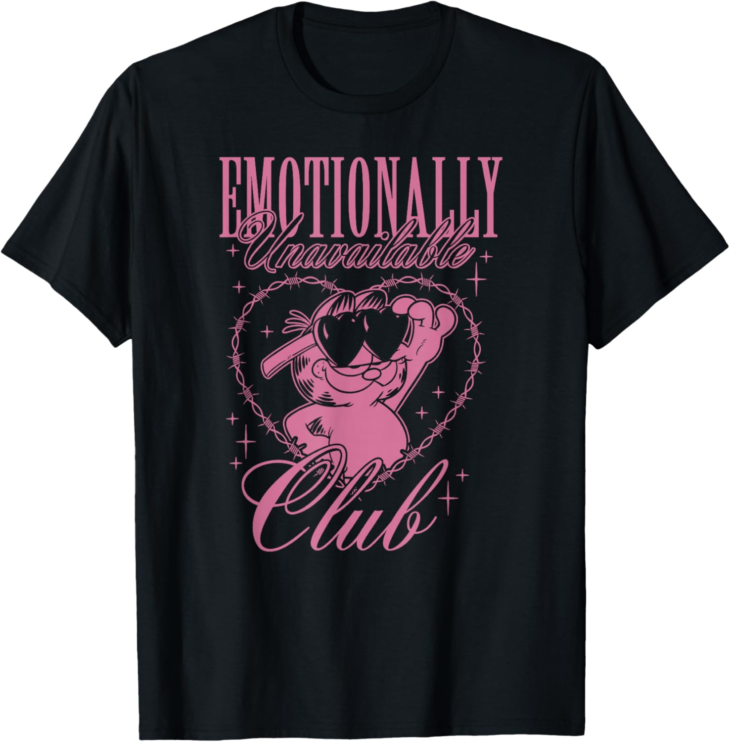 Garfield Emotionally Unavailable Heart Shaped Barbed Wire T-Shirt - T-Shirt | Black