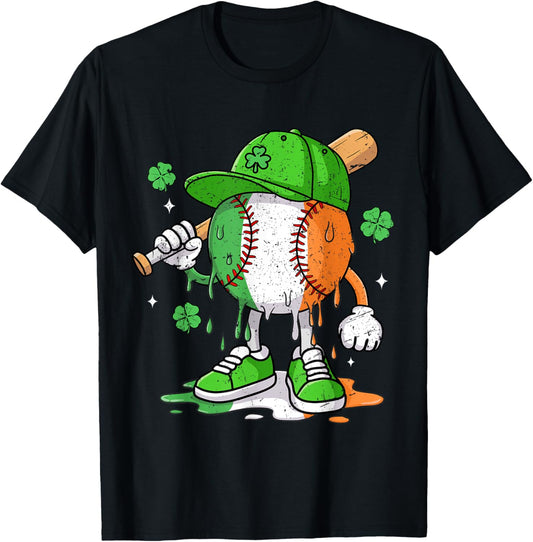 Boys St Patricks Day Irish Flag Kids Baseball Ice Cream Drip T-Shirt - T-Shirt | Black