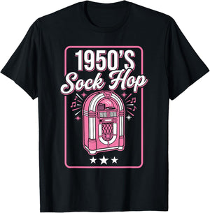 1950s Sock Hop Pink Jukebox Rockabilly Dance Music T-Shirt - T-Shirt | Black