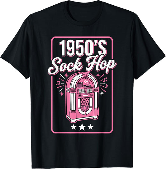 1950s Sock Hop Pink Jukebox Rockabilly Dance Music T-Shirt - T-Shirt | Black