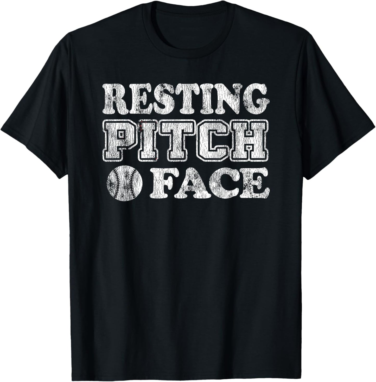 Softball Resting Pitch Face Distressed Design T-Shirt - T-Shirt | Black