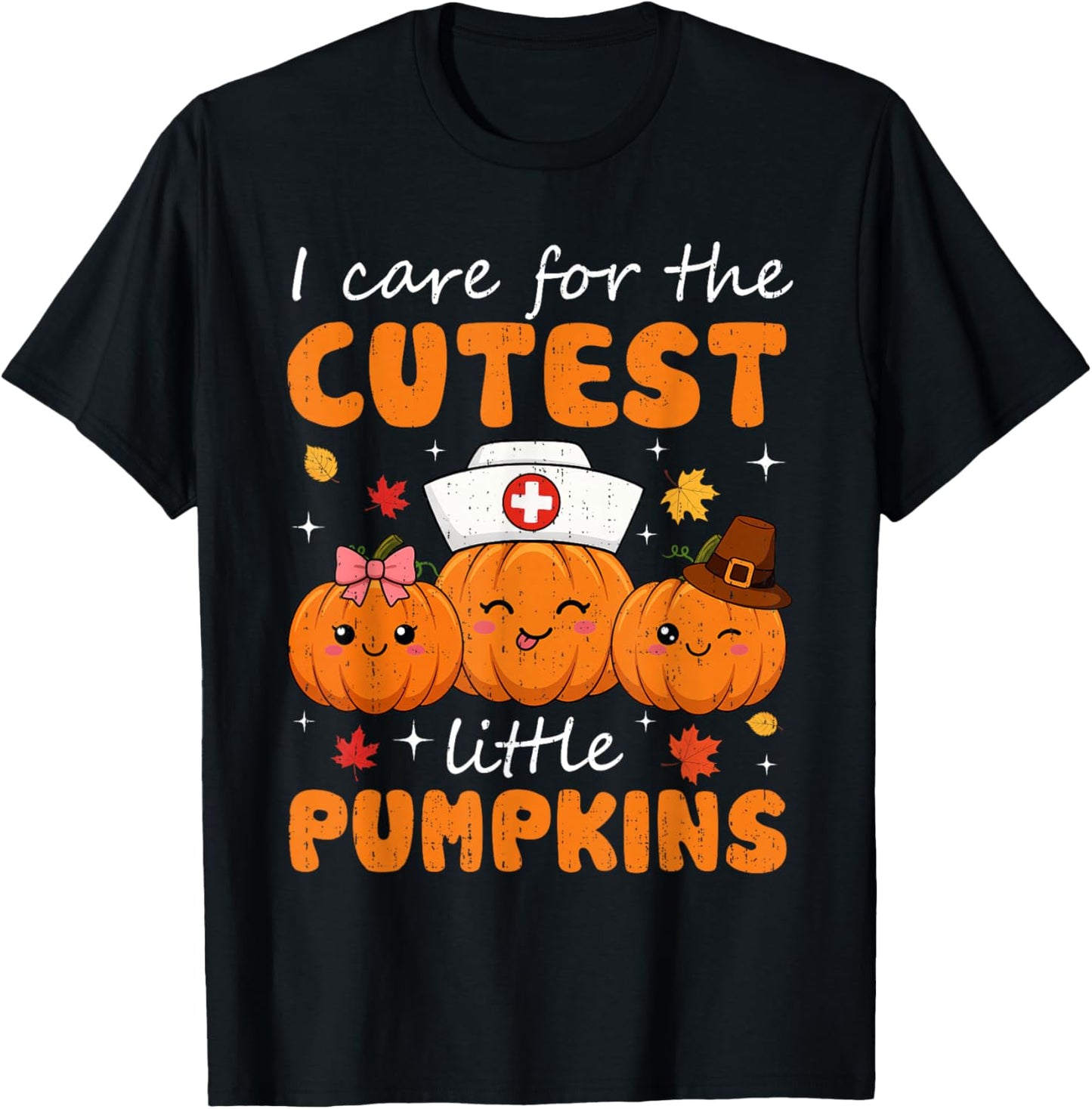 Nurse Pumpkins Halloween Scrub Top Fall Thanksgiving Autumn T-Shirt - T-Shirt | Black