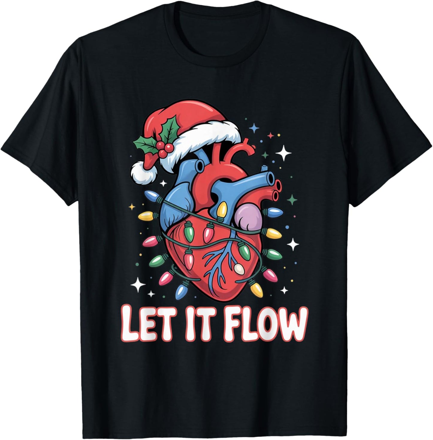 Let It Flow Funny Heart Christmas Lights Design T-Shirt - T-Shirt | Black