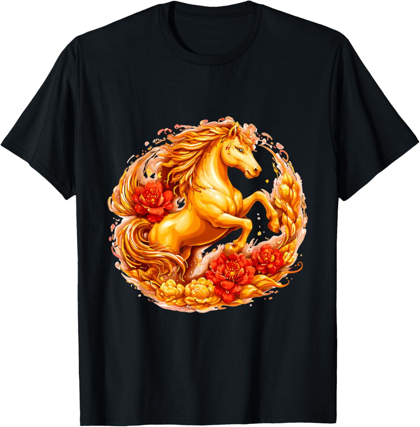 Year of The Horse Chinese Lunar Zodiac Astrology Art 2026 T-Shirt - T-Shirt | Black