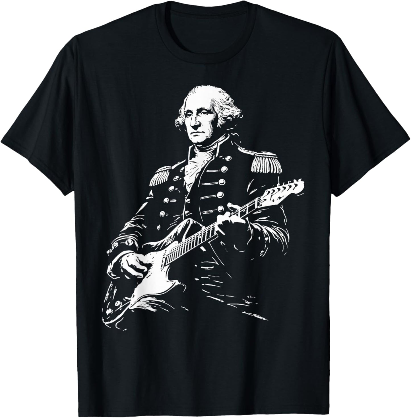George Washington Playing Guitar, 4th of July Rock Music T-Shirt - T-Shirt | Black