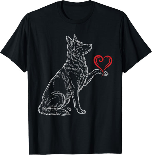 German Shepherd Lover Dog Art Holding Heart Valentines T-Shirt - T-Shirt | Black