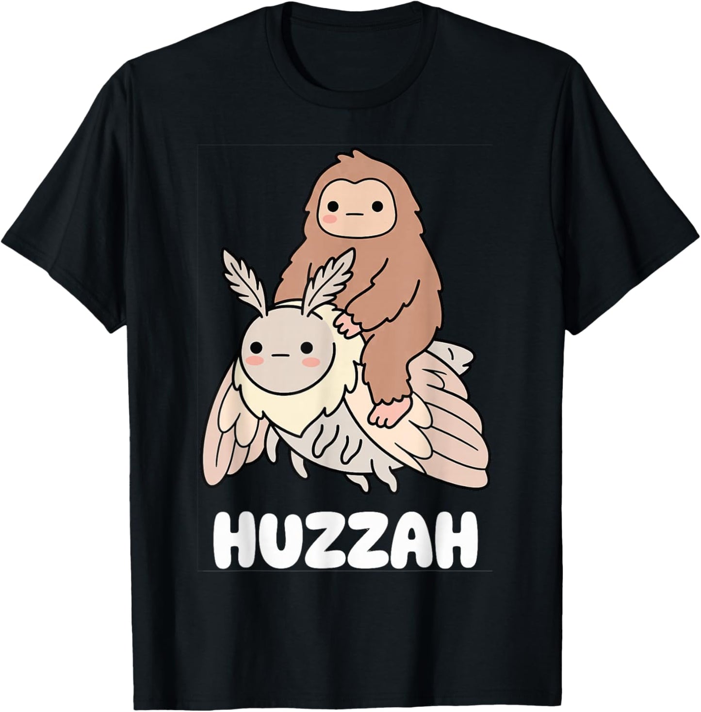 Huzzah Bigfoot Sasquatch Mothman Funny Cryptid Kawaii T-Shirt - T-Shirt | Black