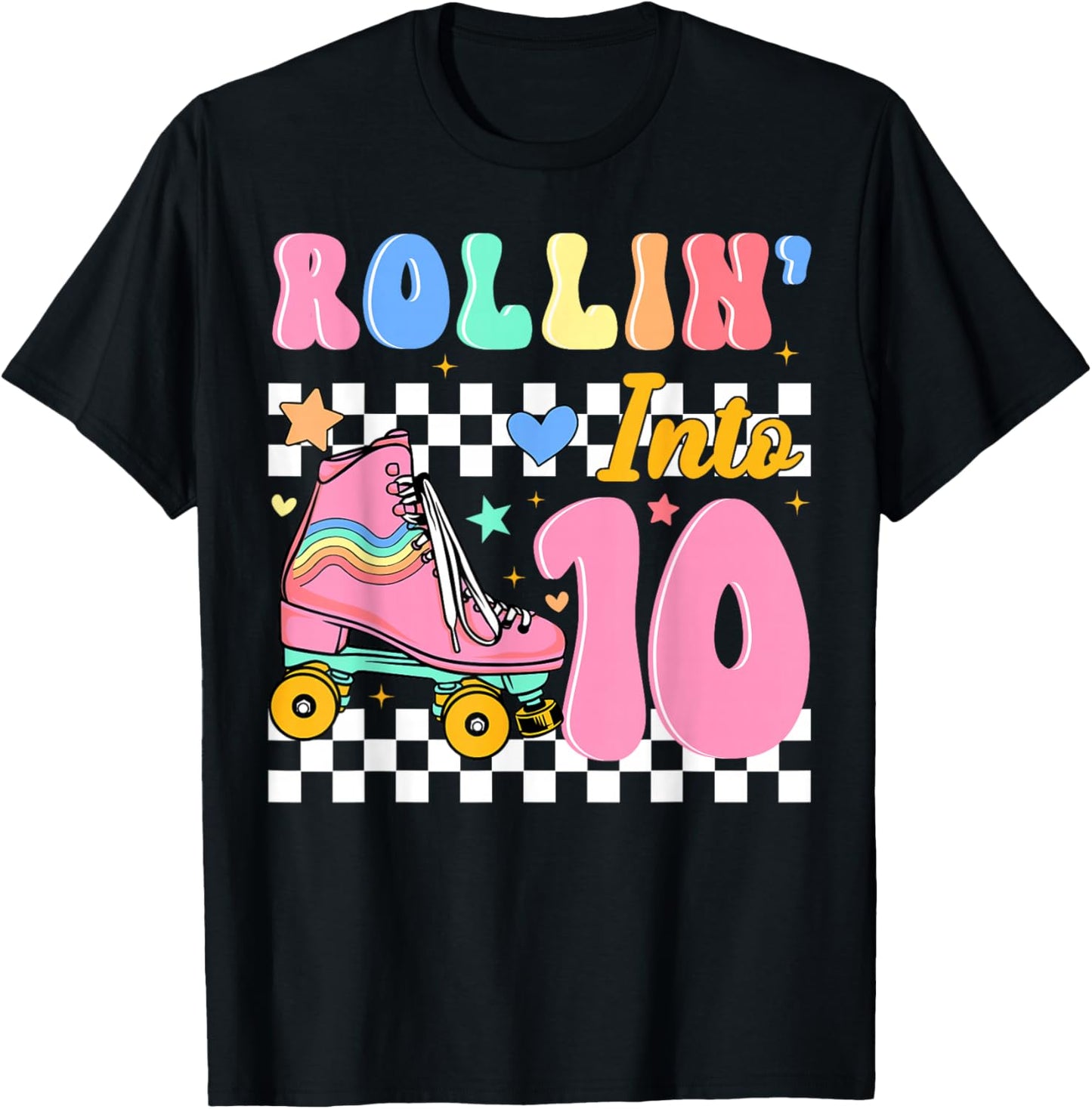 Rollin' Into 10 Years Old Roller Skating Girl 10th Birthday T-Shirt - T-Shirt | Black