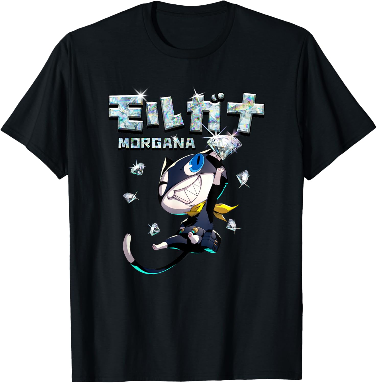 Persona 5 Morgana with Kanji and Diamonds RPG Video Game T-Shirt - T-Shirt | Black