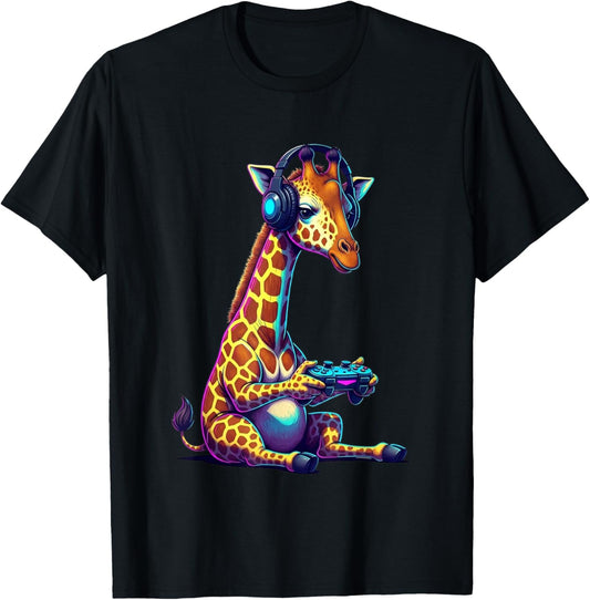Giraffe Funny Video Games Giraffe T-Shirt - T-Shirt | Black