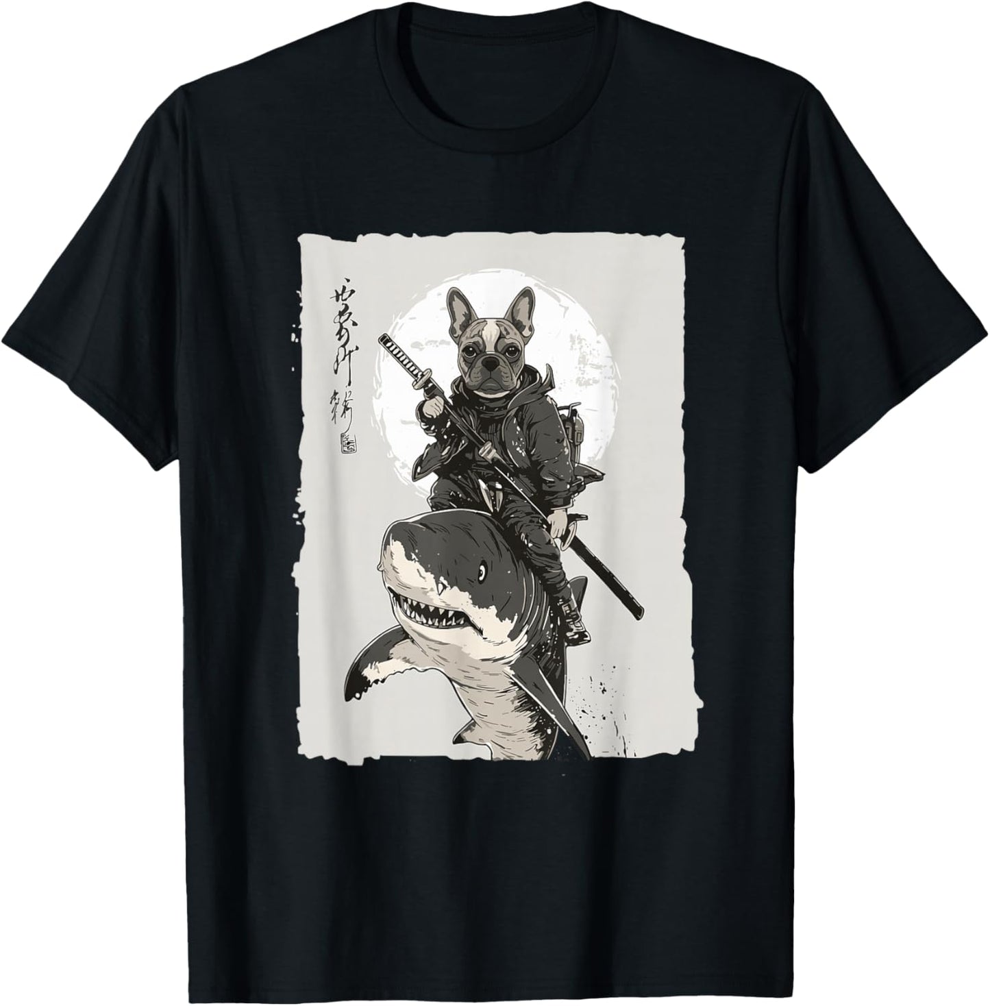 Samurai French Bulldog Dog Lover Vintage Graphic T-Shirt - T-Shirt | Black