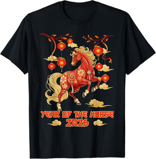 Happy Chinese New Year 2026 Year of The Horse T-Shirt - T-Shirt | Black