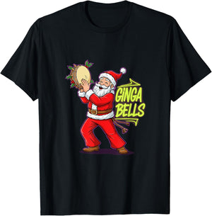 Ginga Bells Santa Brazilian Party Holiday Christmas Capoeira T-Shirt - T-Shirt | Black