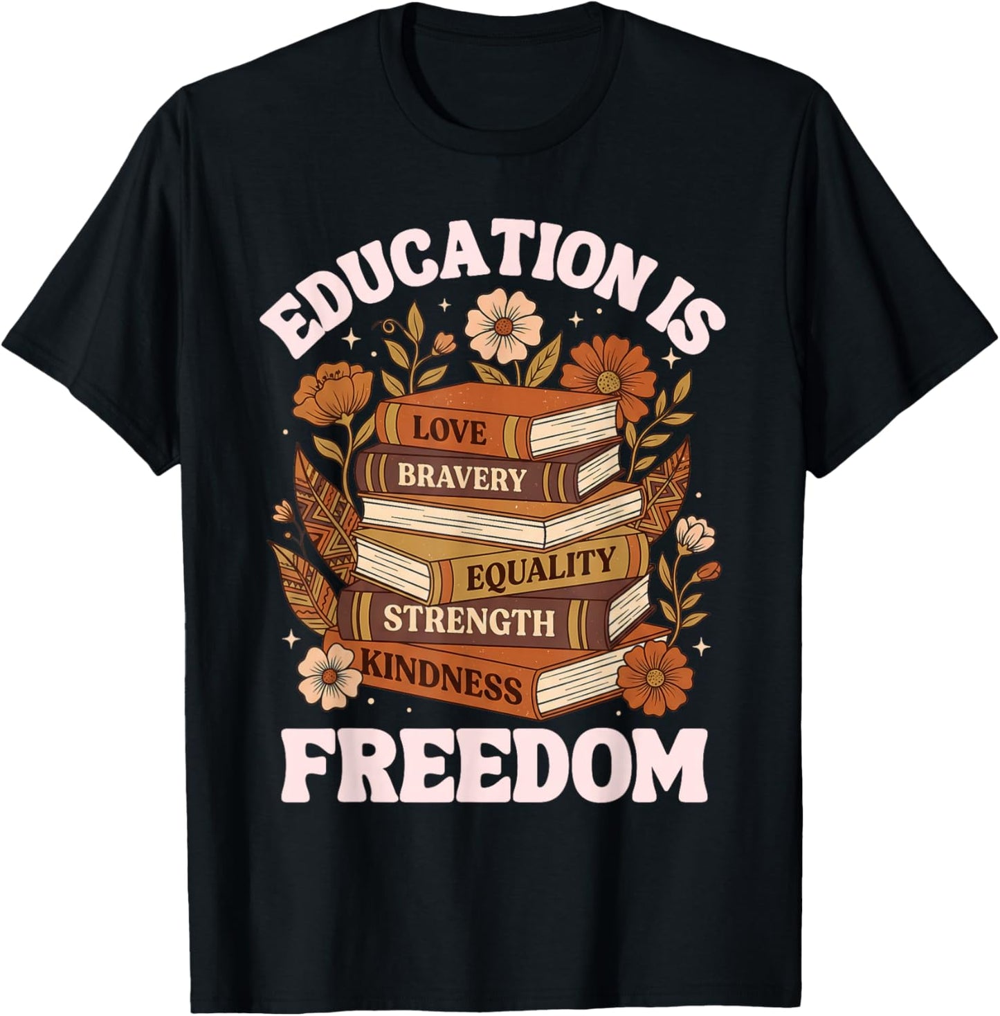Education is Freedom Black History Month Book Black Teacher T-Shirt - T-Shirt | Black