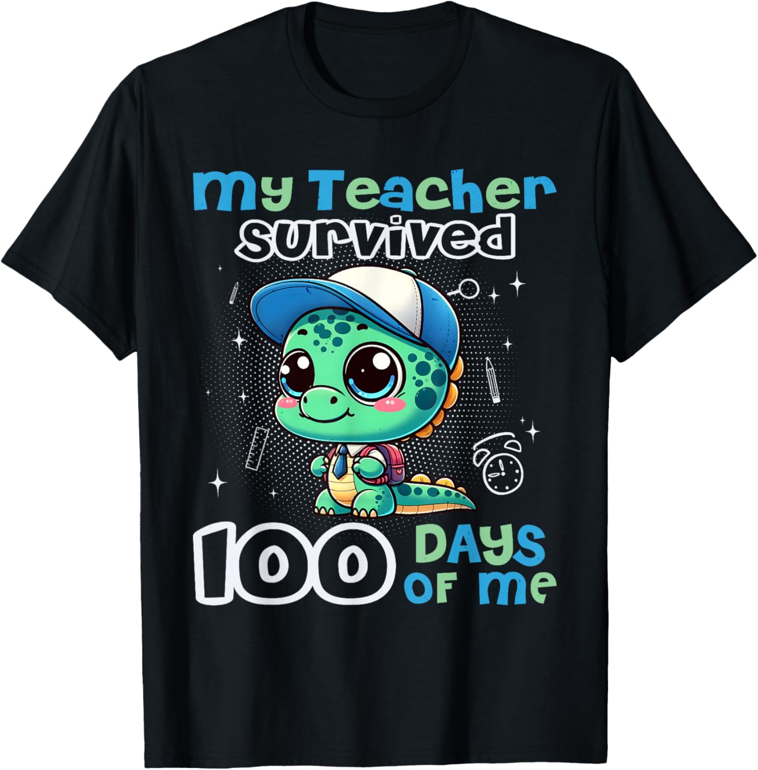 Funny Cute Dinosaur My Teacher Survived 100 Days of me Boys T-Shirt - T-Shirt | Black